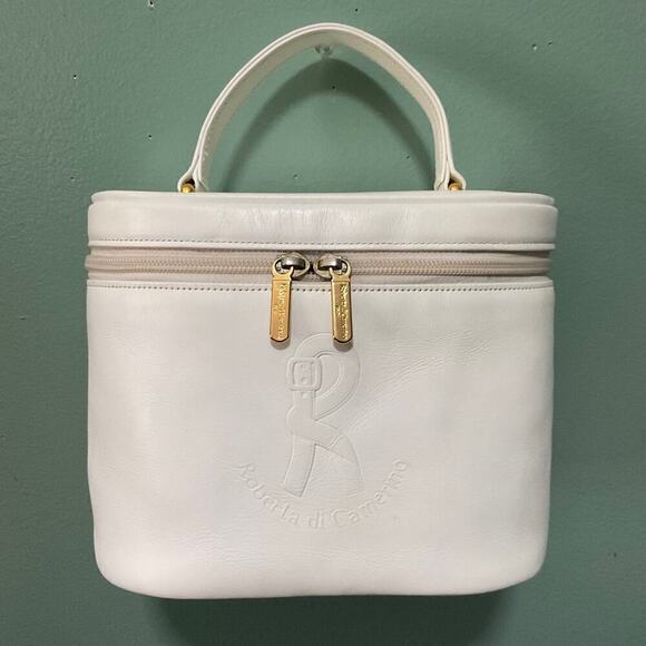 Vintage Roberta Di Camerino White Leather Makeup Case Top Handle Bag Purse Rare - Picture 14 of 15